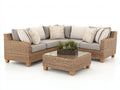Sofás de exterior de ratán 260x260x80 cm - Ratán natural y beige claro - Sofá esquinero modular con mesa de centro de cristal