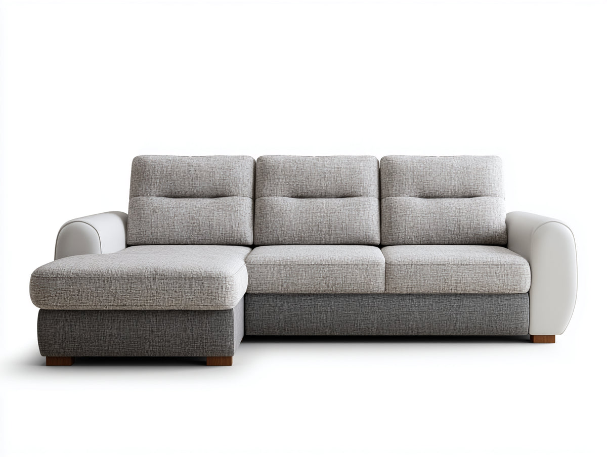 Sofás de esquina de tela 250x165x88 cm - Gris claro y gris oscuro - Sofá seccional acolchado con chaise longue y brazos curvos