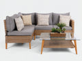 Sofá de exterior de ratán sintético 260x160x75 cm - marrón natural-gris - estilo moderno con diseño modular y mesa auxiliar