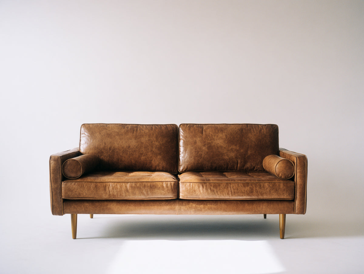 Sofás 2 plazas de cuero 185x86x82 cm - Marrón coñac - Sofá acolchado de estilo clásico con patas elevadas