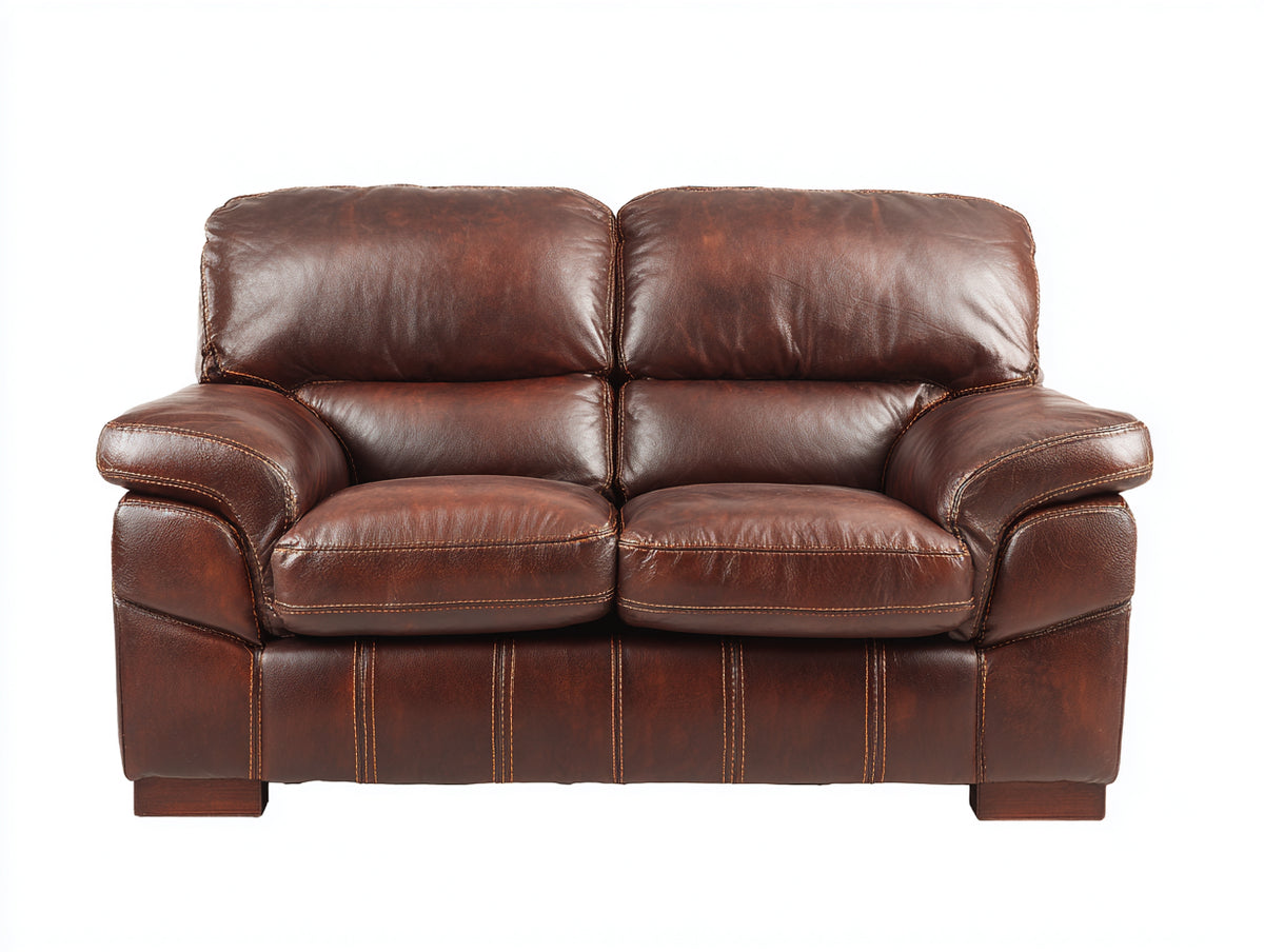 Sofá de 2 plazas de cuero sintético 180 x 90 x 85 cm - color marrón - diseño clásico acolchado para salón