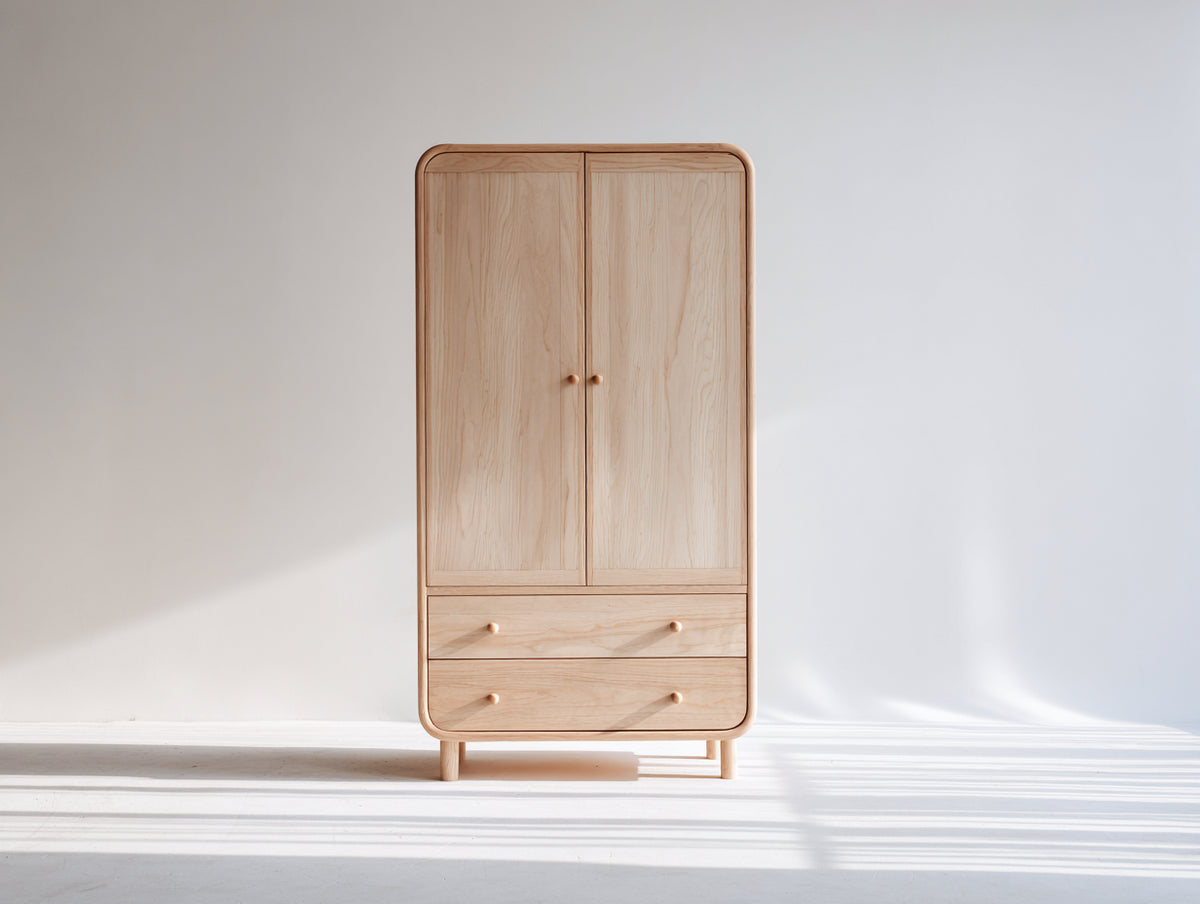Armario de madera 90x45x180 cm - madera natural - estilo moderno con 2 puertas y 2 cajones de almacenamiento