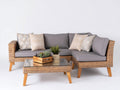 Sofá de exterior de ratán sintético 240 x 240 x 70 cm - color gris con mesa de centro de cristal - conjunto moderno para jardín y terraza