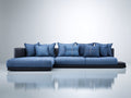 Sofá de esquina de tela 300x170x85 cm - Color azul - Diseño moderno modular