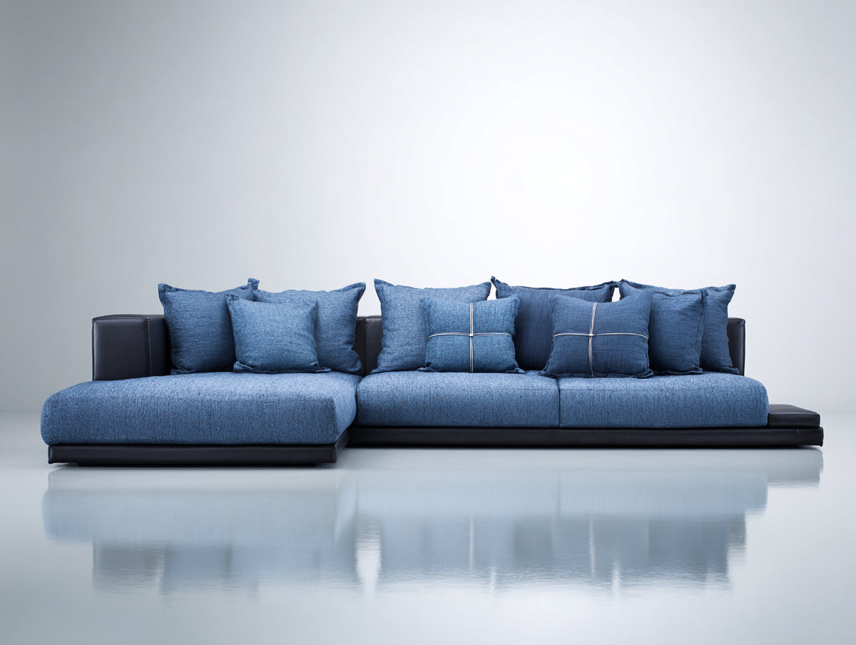 Sofá de esquina de tela 300x170x85 cm - Color azul - Diseño moderno modular