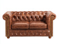 Sofá de 2 plazas de piel sintética 180x90x85 cm - Color marrón - Estilo clásico Chesterfield