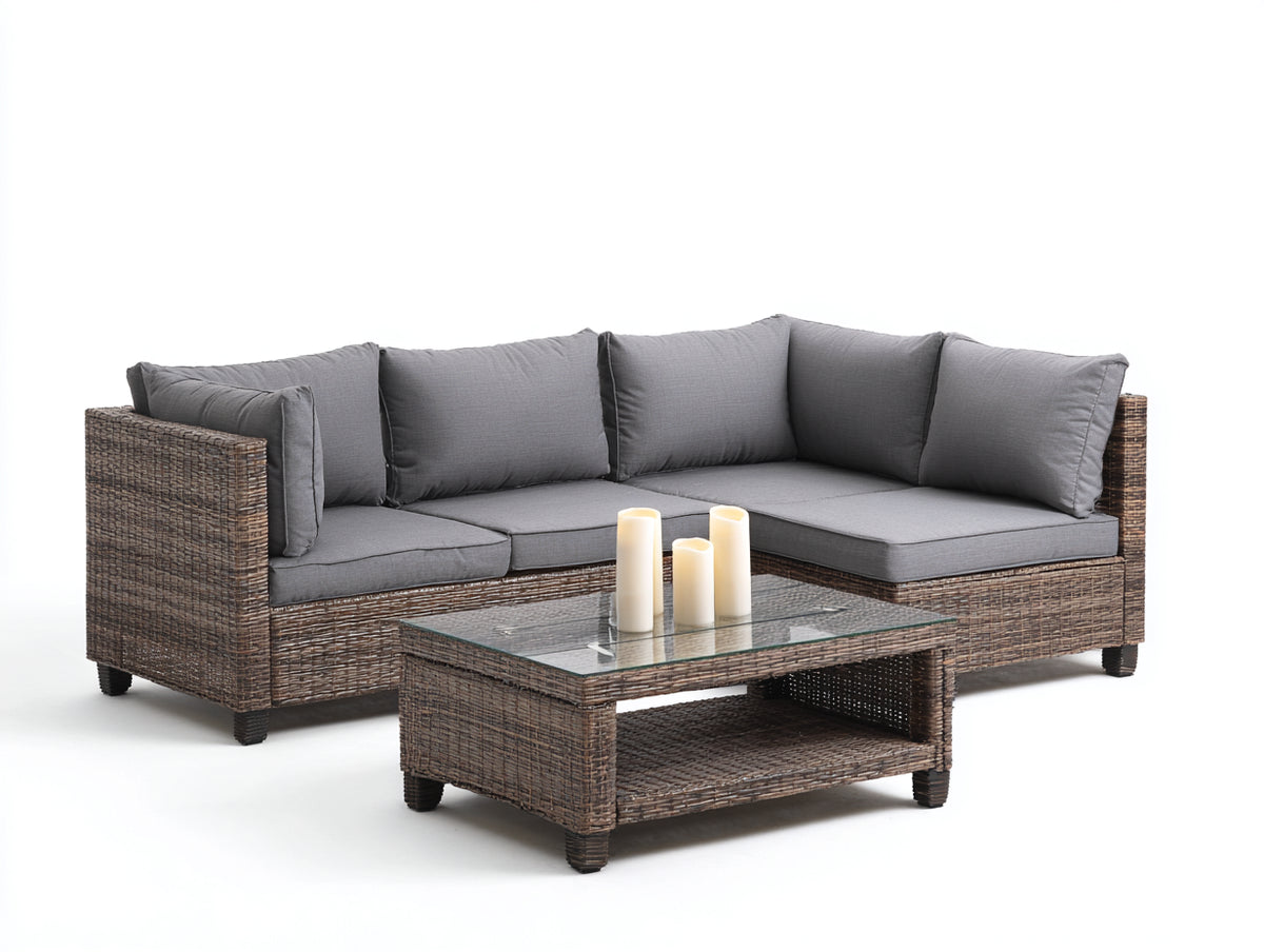 Sofá de exterior de ratán sintético 250x250x75 cm - Gris y marrón - Diseño moderno con mesa de centro