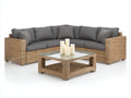 Sofá de exterior de ratán sintético 240 x 240 x 70 cm - color gris con mesa de centro de cristal - diseño moderno para jardín y terraza