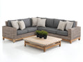 Sofá de exterior de ratán sintético 260x260x75 cm - Gris y madera - Diseño moderno con mesa auxiliar cuadrada