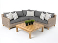 Sofá de exterior de ratán sintético 260x260x75 cm - Gris y madera natural - Diseño moderno con mesa de centro cuadrada