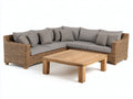 Sofá de exterior de ratán sintético 260x260x75 cm - Gris y madera natural - Diseño moderno con mesa de centro cuadrada