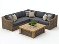 Sofás de exterior de ratán 265x265x80 cm - Marrón natural y gris antracita - Sofá esquinero modular con mesa de centro de madera