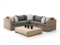 Sofá de exterior de ratán sintético 240 x 240 x 70 cm - color gris con mesa auxiliar de madera - diseño moderno para jardín y terraza