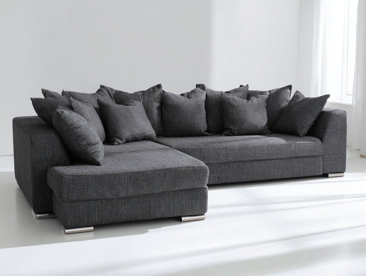 Sofás de esquina tapizados 260x260x86 cm - gris oscuro - diseño contemporáneo con chaise longue