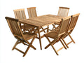 Conjuntos de comedor de jardín de madera 180x100x75 cm - Madera natural - Mesa rectangular con 6 sillas plegables