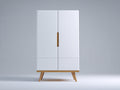 Armario de madera y MDF 100x50x180 cm - Blanco con detalles en madera natural - Diseño moderno