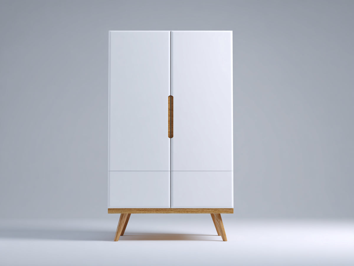 Armario de madera y MDF 100x50x180 cm - Blanco con detalles en madera natural - Diseño moderno