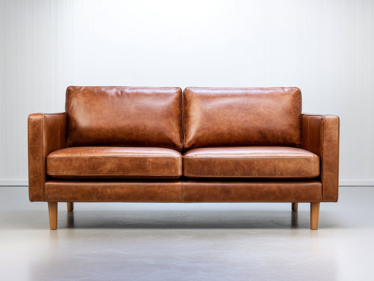 Sofás 2 plazas tapizado efecto cuero 182x84x82 cm - Marrón coñac - Sofá acolchado con brazos rectos y patas de madera