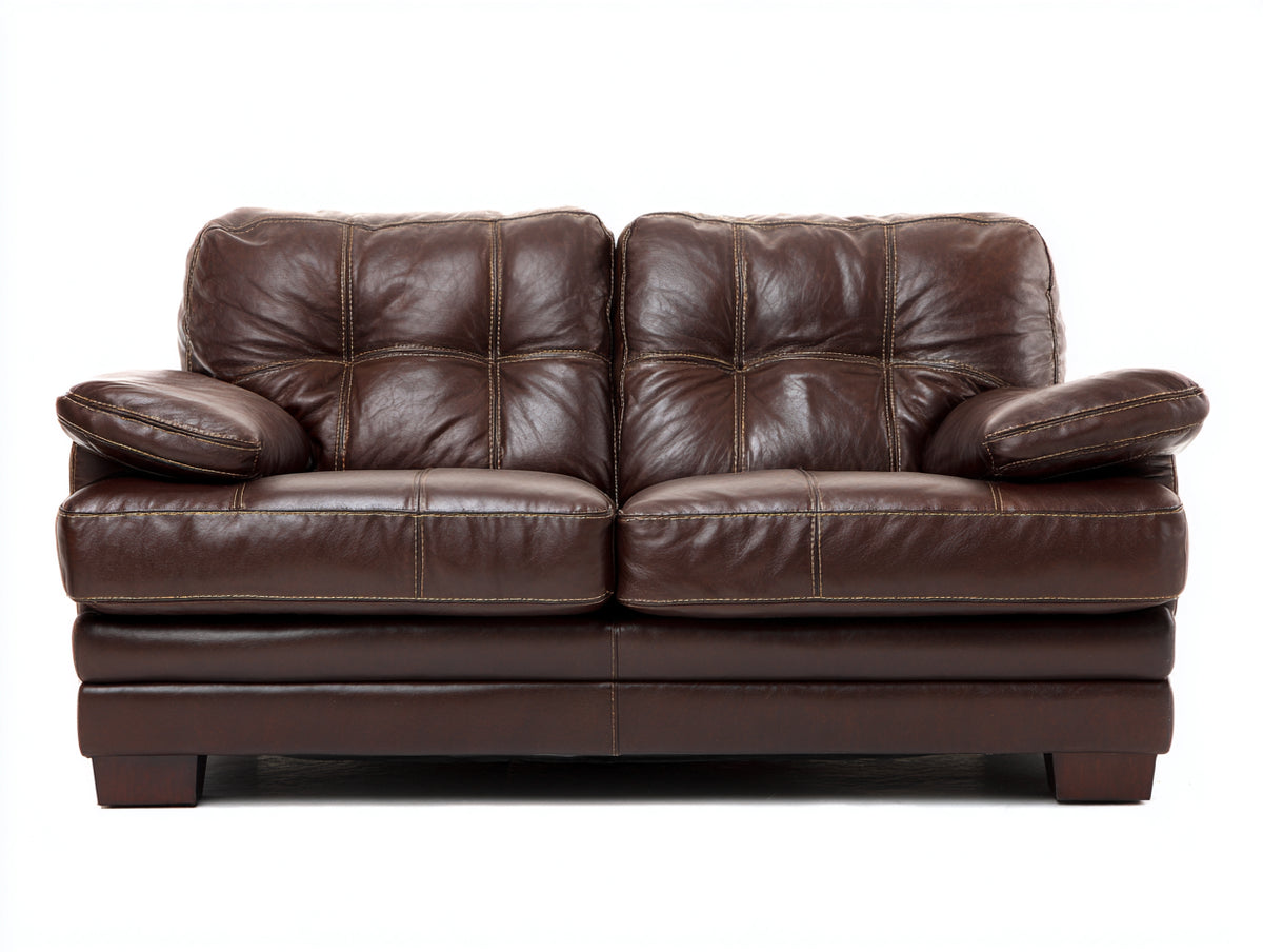 Sofás 2 plazas tapizado efecto cuero 185x90x88 cm - marrón oscuro - respaldo capitoné clásico