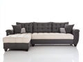 Sofás de esquina de tela 270x165x88 cm - Gris oscuro y crema - Sofá seccional acolchado con chaise longue y diseño capitoné
