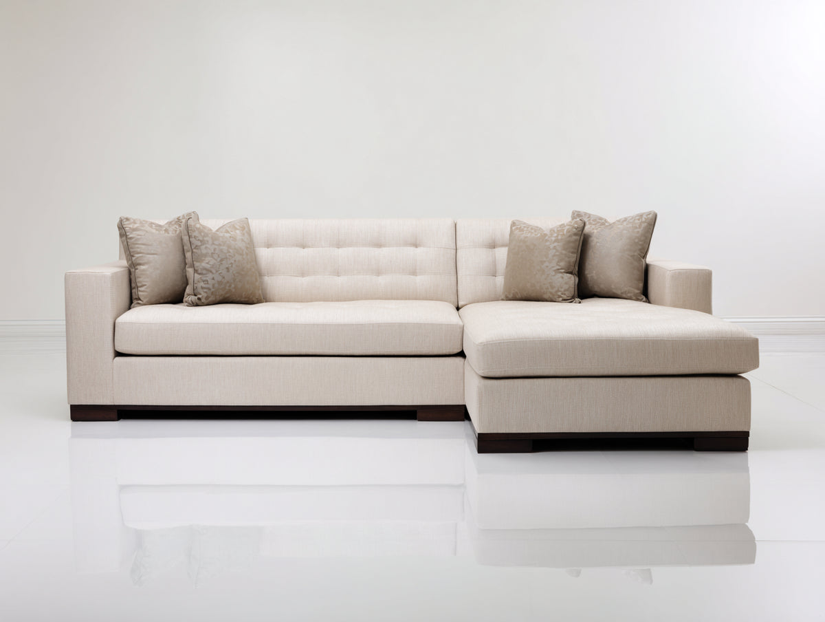 Sofás de esquina de tela 245x160x82 cm - Beige claro - Sofá seccional acolchado con chaise longue y respaldo capitoné