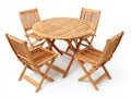 Conjunto de comedor de jardín de madera natural 120 x 120 x 75 cm - mesa redonda y 4 sillas plegables - diseño clásico para exterior