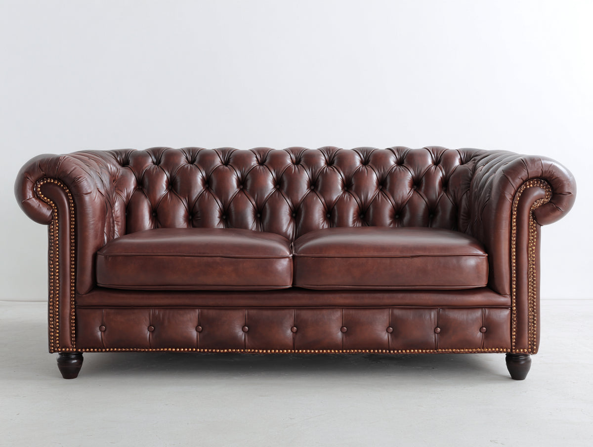 Sofás 2 plazas de cuero 188x90x78 cm - Marrón oscuro - Sofá Chesterfield capitoné con brazos enrollados