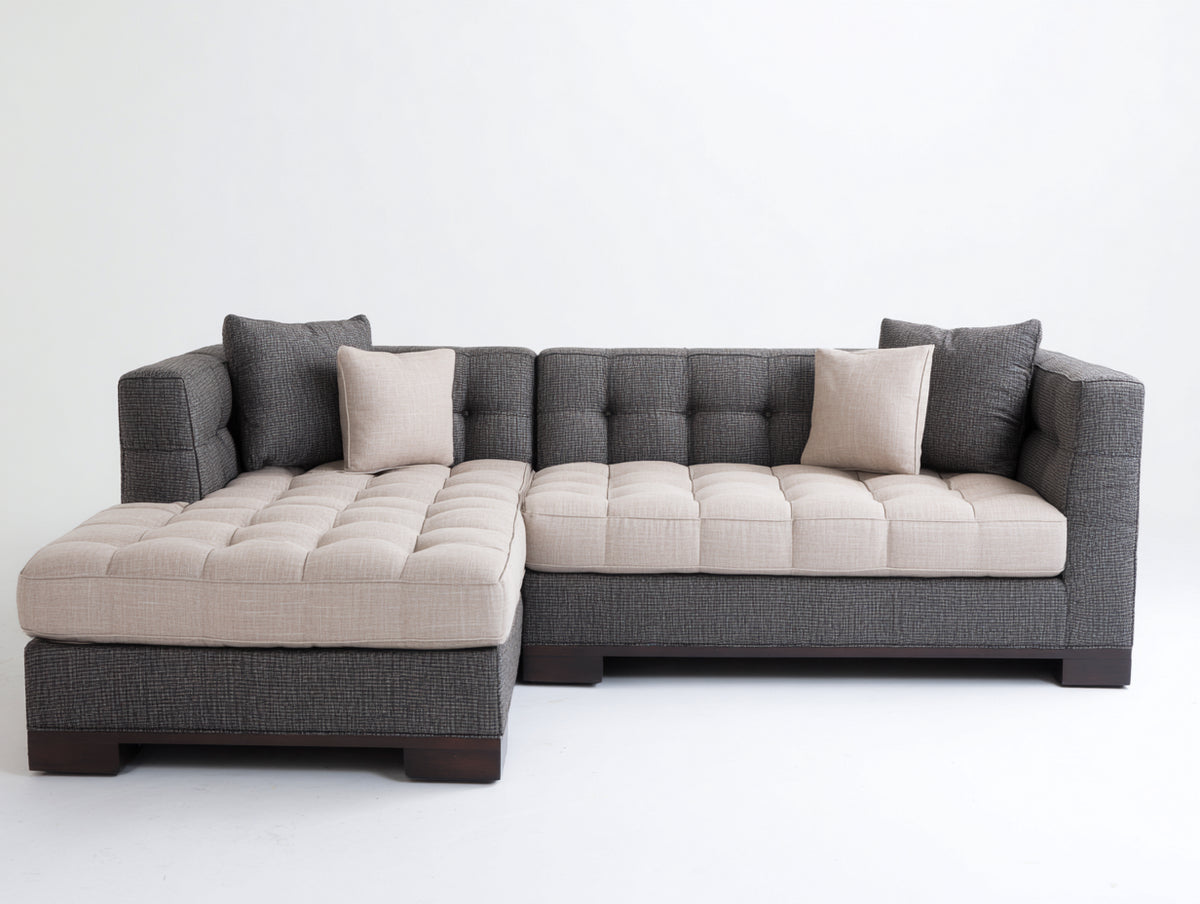 Sofás de esquina tapizados 260x260x86 cm - beige-gris oscuro - diseño capitoné contemporáneo
