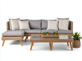 Sofás de exterior de ratán 270x170x78 cm - marrón-gris - conjunto con chaise longue y mesa de centro
