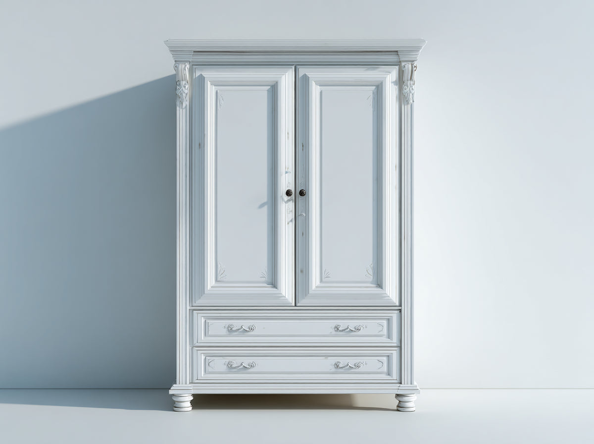Armarios de madera 110x55x195 cm - blanco - 2 puertas y 2 cajones de estilo clásico