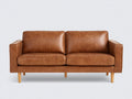 Sofás 2 plazas tapizado efecto cuero 180x85x82 cm - marrón coñac-madera natural - diseño moderno
