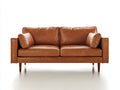 Sofás 2 plazas tapizado efecto cuero 180x88x84 cm - marrón coñac-madera oscura - diseño moderno con brazos rectos