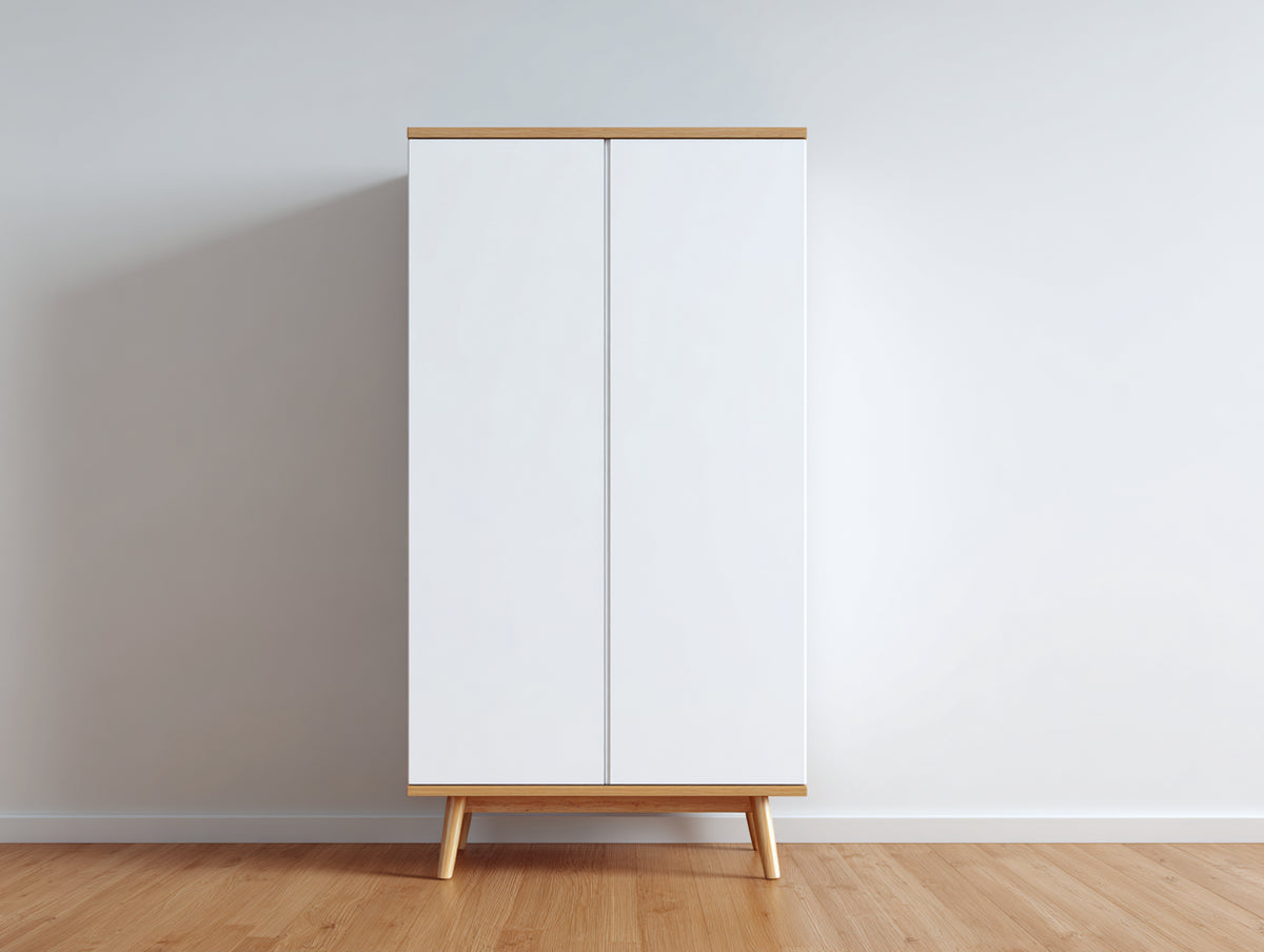 Armarios de madera 80x50x180 cm - Blanco y madera natural - Armario de 2 puertas con patas elevadas